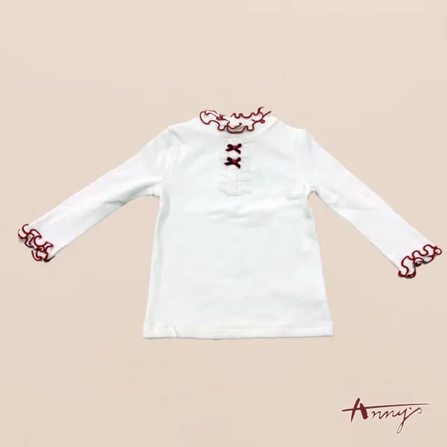 【ANNY’S 安妮公主】童裝 氣質蕾絲荷葉領造型秋冬款長袖上衣(3428紅色)