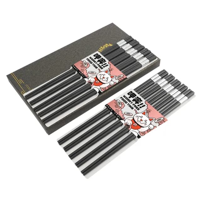 合金筷子 過年禮盒長輩 方形筷子 筷子禮盒 入厝送禮 公筷 環保筷 黑銀合金筷 27.3cm/10雙(550-CPMBS275-10)