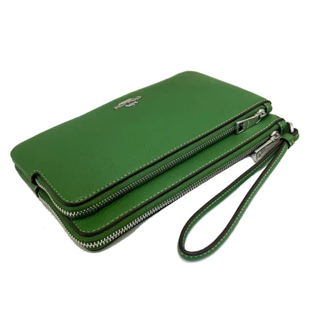 【COACH】素面牛皮長夾式雙層大手拿包/零錢包(綠)