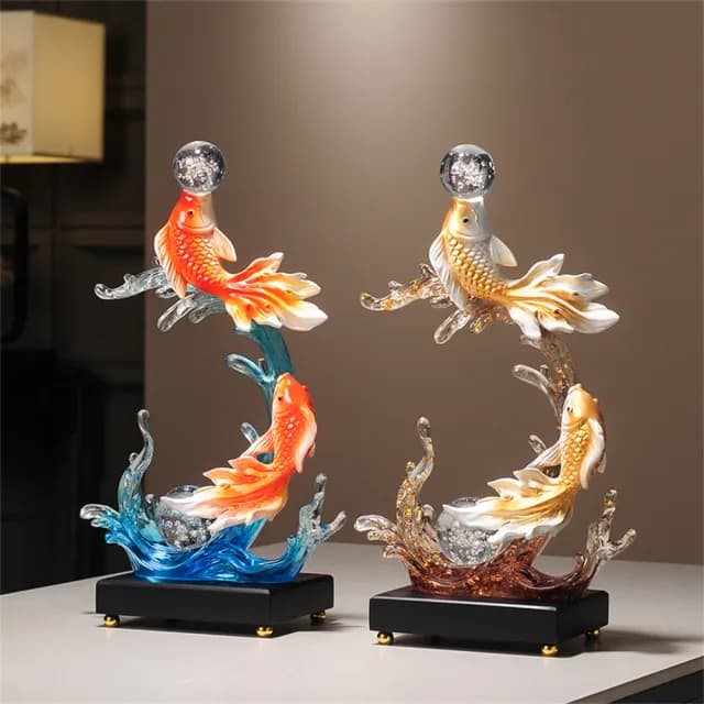 【超微米】風生水起錦鯉魚招財擺件 客廳玄關酒櫃裝飾品 喬遷禮物(錦鯉魚招財擺件 帶底座)