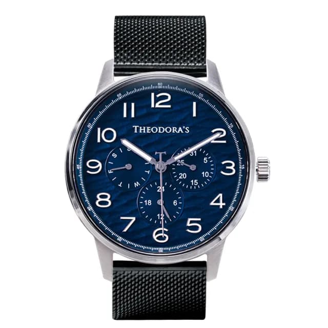 【THEODORA’S 希奧朵拉】大錶面｜時間旅人-先行者三眼夜光手錶(男錶 日期顯示 夜光 藍寶石水晶玻璃)