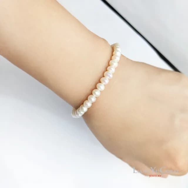 【大東山樑御珊瑚】天然珍珠自然形手鍊5-5.5mm(白色珍珠)