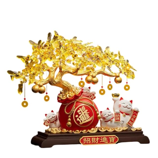 【超微米】財源廣進發財樹 招財貓擺件 桌上擺飾 開業禮物 前臺裝飾品 開運大吉喬遷新居禮品(小號禮盒裝)