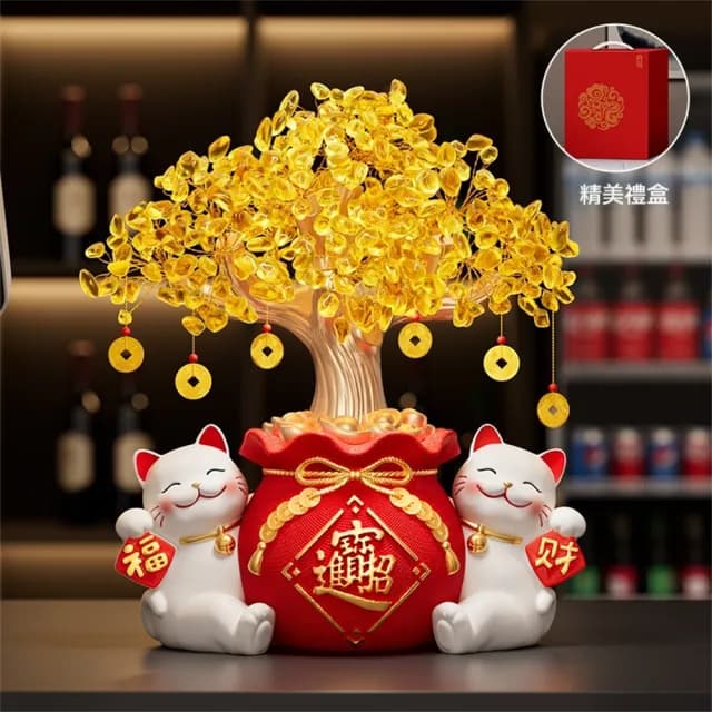 【超微米】招財貓擺件 開業禮物 收銀臺發財樹裝飾品 客廳電視櫃桌上擺飾 開運喬遷新居禮品(招財貓擺飾小號)