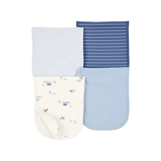【Carter’s官方授權】藍色系簡約3件組嬰兒純棉圍兜(原廠公司貨)