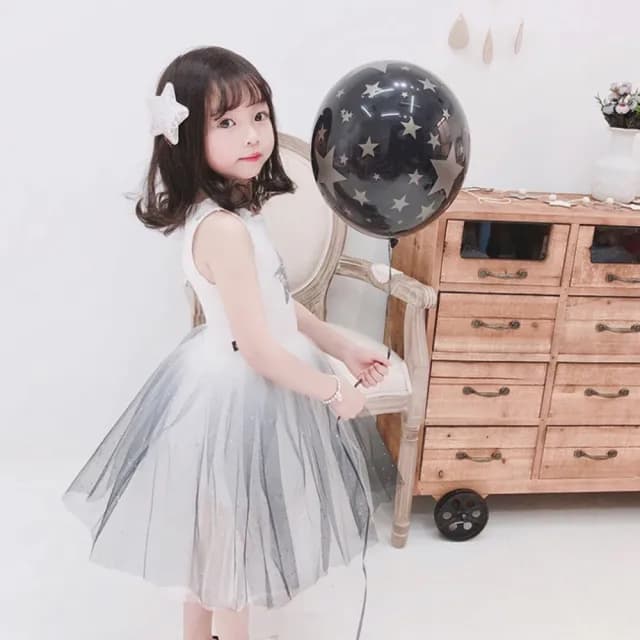 【橘魔法】無袖閃星拼接漸層挺紗裙洋裝(連身裙 澎澎裙 連身洋裝 連衣裙 紗裙 禮服 女童 兒童 童裝)