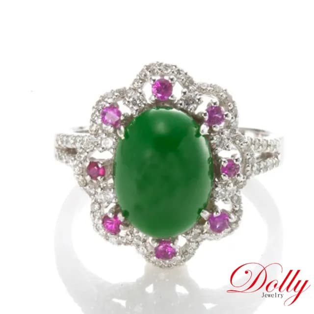 【DOLLY】18K金 緬甸冰種陽綠A貨翡翠鑽石戒指(母親節 交換禮物 長輩送禮首選)