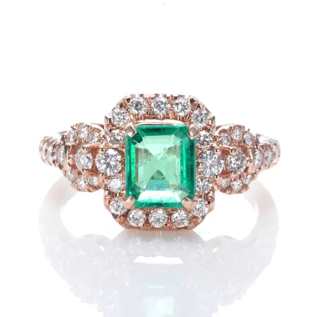 【DOLLY】1克拉 天然哥倫比亞祖母綠18K玫瑰金鑽石戒指-006(母親節 交換禮物 長輩送禮首選)