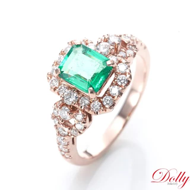 【DOLLY】1克拉 天然哥倫比亞祖母綠18K玫瑰金鑽石戒指-006(母親節 交換禮物 長輩送禮首選)