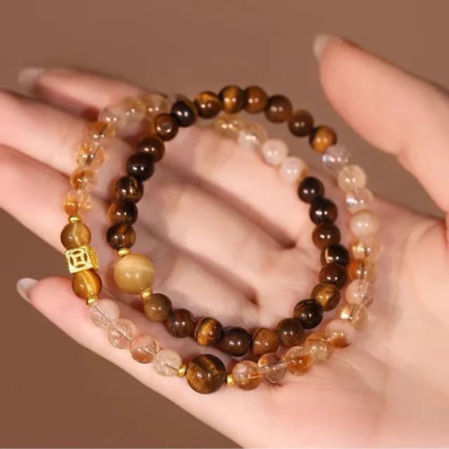 【Twinkle Me】招財暴富開運水晶手鍊/手環+精緻禮盒組(黃金虎眼石 黃水晶)