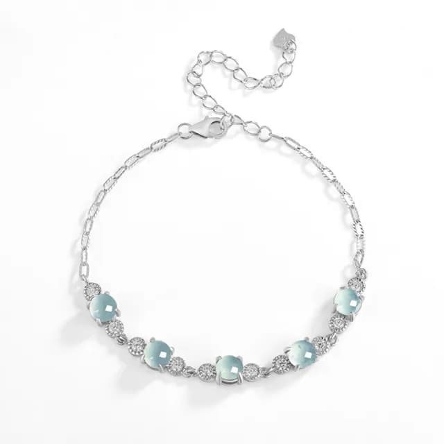 【Paiya 派亞】高檔天然A貨翡翠藍水蛋面手鏈S925銀鑲冰種玉石女款時尚手飾(送禮好物/交換禮物)