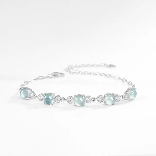 【Paiya 派亞】高檔天然A貨翡翠藍水蛋面手鏈S925銀鑲冰種玉石女款時尚手飾(送禮好物/交換禮物)