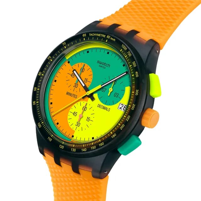 【SWATCH】NEON SIGNAL FLAG 經典手錶/男錶/女錶/瑞士製造 SUSB422(42mm)