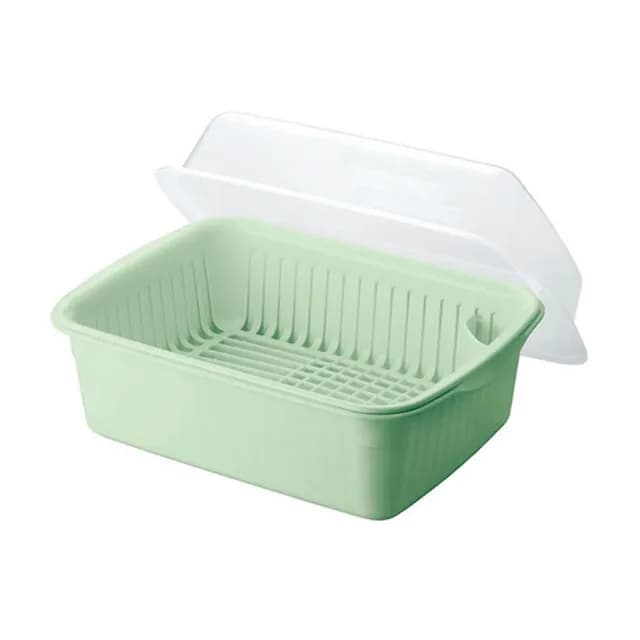 【ASVEL】ASVEL附蓋碗盤置物籃-綠色(廚房收納 清潔乾燥 收納架 碗盤杯餐具 筷子湯匙刀叉)