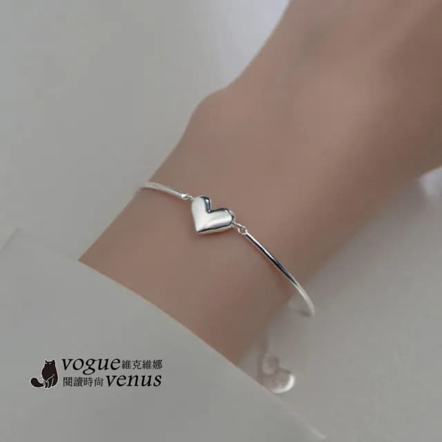 【維克維娜】3D立體愛心開口手鍊925純銀手環