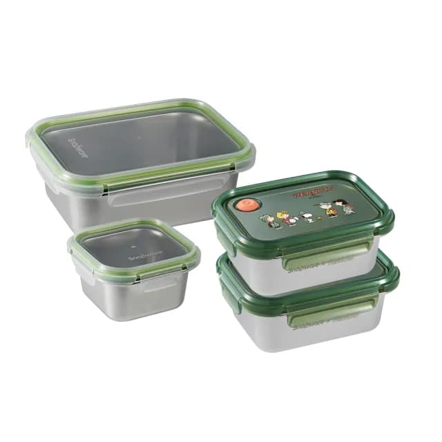 【CorelleBrands 康寧餐具】SNOOPY可微波不鏽鋼保鮮盒四件組(720ml+820ml+1850ml+640ml)