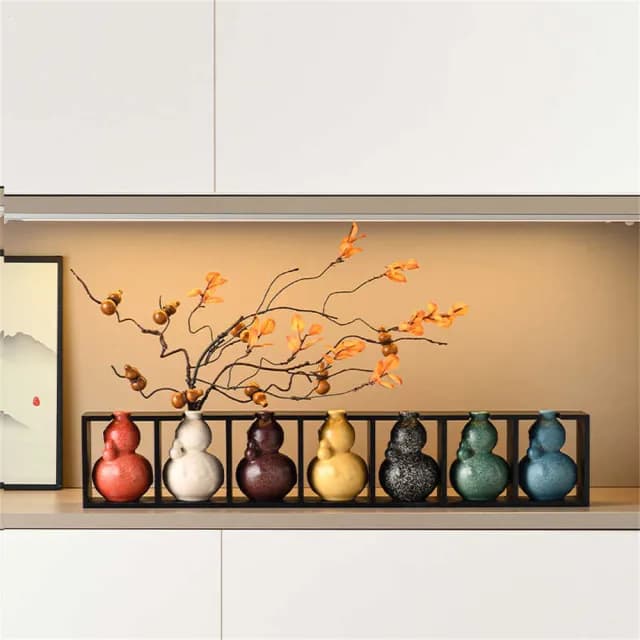 【超微米】招財福祿葫蘆擺飾 花瓶 入戶擺件 鞋櫃電視櫃裝飾品 喬遷開業禮物 擺設(招財福祿葫蘆擺飾)