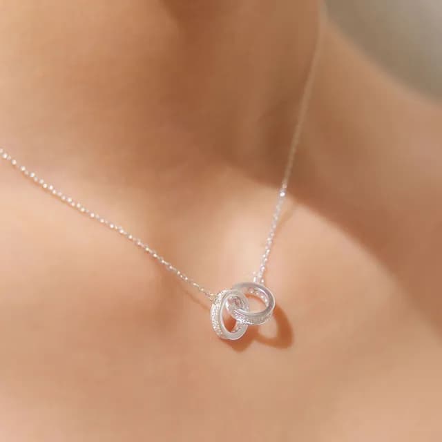 【vacanza】鑲鑽雙圈相扣．純銀項鍊