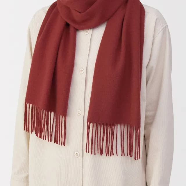【MUJI 無印良品】蓬鬆羊毛圍巾(紅色/灰色/黑色/煙燻藍/深摩卡棕)