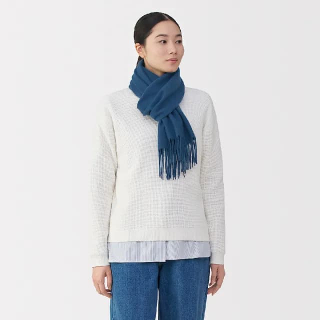 【MUJI 無印良品】蓬鬆羊毛圍巾(紅色/灰色/黑色/煙燻藍/深摩卡棕)