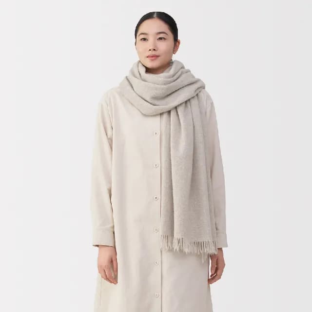 【MUJI 無印良品】蓬鬆羊毛大披肩/輕薄(淺灰/黑色/淺藍/墨灰/淺米/紅色)