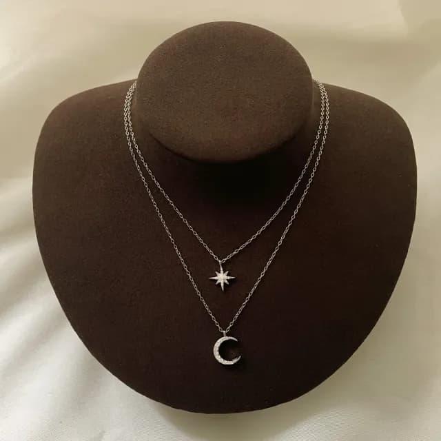 【CReAM】Florence 925純銀雙層月亮星星八角星銀色金色女項鍊項鏈(生日 禮物 送禮 禮盒)