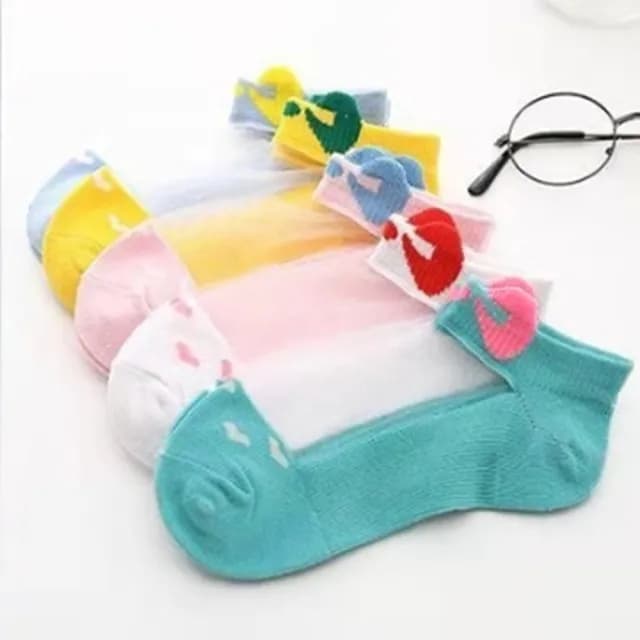 【橘魔法】（5雙一組）公主蝴蝶結玻璃透膚短襪(襪子 透明 水晶襪 玻璃襪 透膚襪 網紗 女童 童裝)