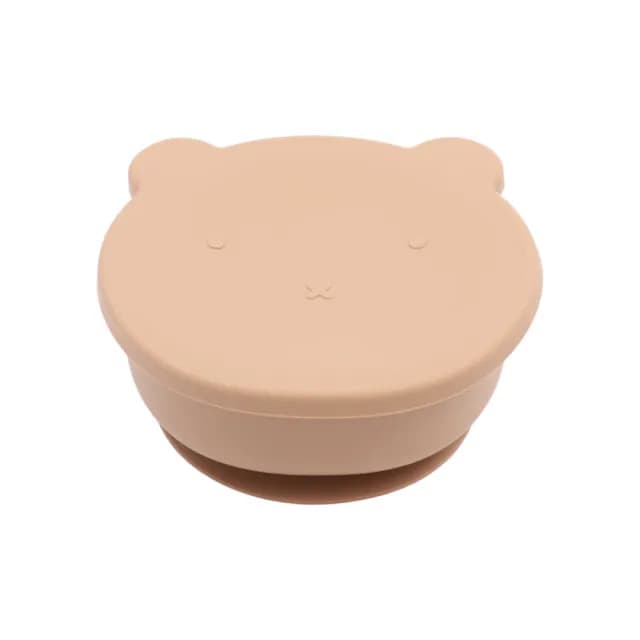 【TRENi Mini】鉑金矽膠小熊碗附蓋-奶茶(兒童餐具)