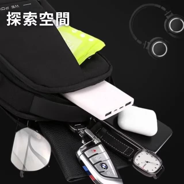 【紳士風範】雙11 極簡輕巧機能男士防潑水胸前包(牛津布 休閒斜背包 USB充電側背包 單肩包 交換禮物 運動)