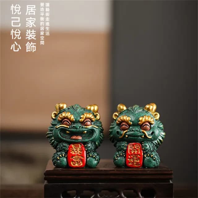 【超微米】招財貔貅擺件 麒麟桌面擺飾 開運招財擺設 生日禮物 喬遷新居裝飾品 送禮禮品(招財貔貅+鑼鼓底座)