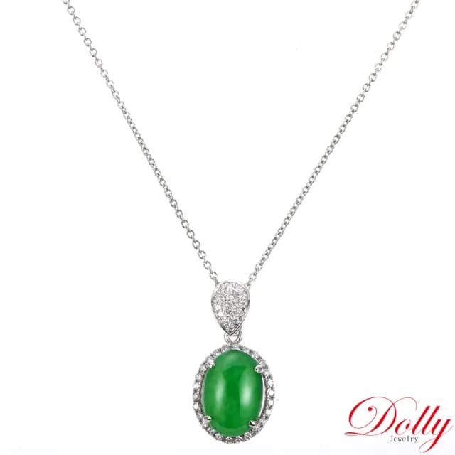 【DOLLY】14K金 緬甸冰種翡翠鑽石項鍊-007(母親節 長輩送禮首選)