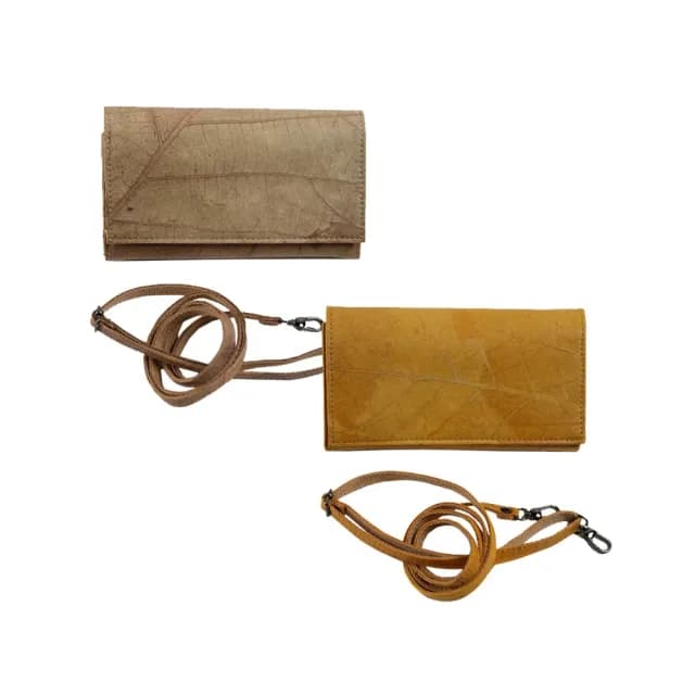 【Tevrin 森光】雙11 樹葉側背長夾(樹葉錢包／環保再生／文青質感／手工製造)