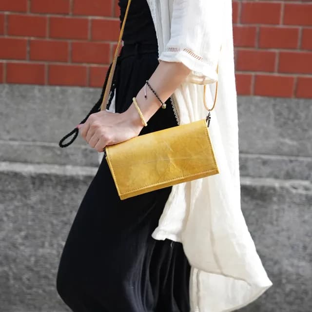 【Tevrin 森光】雙11 樹葉側背長夾(樹葉錢包／環保再生／文青質感／手工製造)