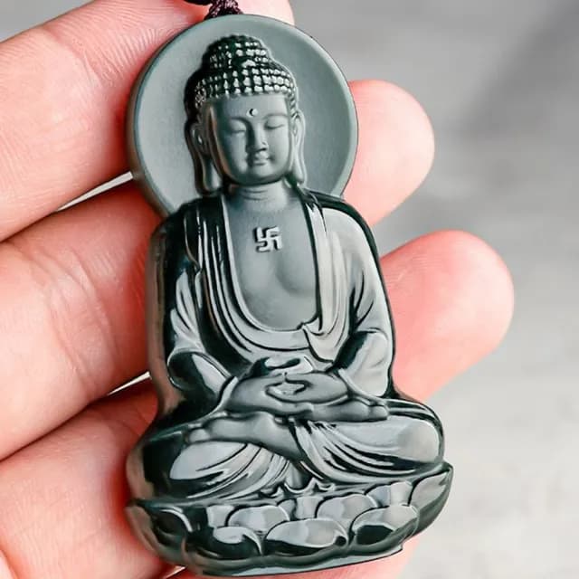 【Penny珮妮】老料和田玉墨玉 阿彌陀佛 吊墜項鍊(母親節 父親節 交換禮物 生日 情人節 尾牙 新年 結婚)