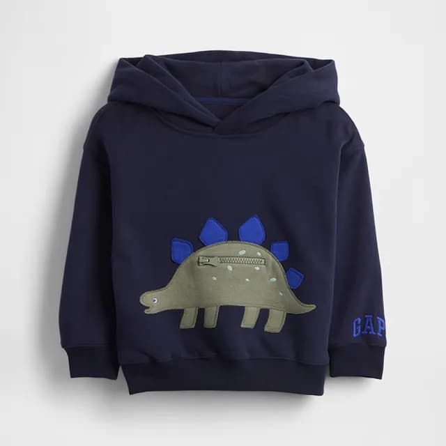 【GAP】男幼童裝 Logo刺繡刷毛帽T-海軍藍(814452)