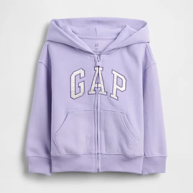 【GAP】女幼童裝 Logo刺繡刷毛連帽外套-紫色(816547)