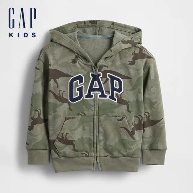 【GAP】男幼童裝 Logo刺繡印花連帽外套-綠色(815556)