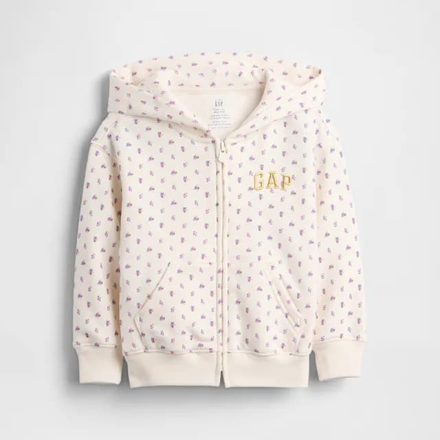 【GAP】女幼童裝 Logo刺繡刷毛連帽外套-象牙白(816547)