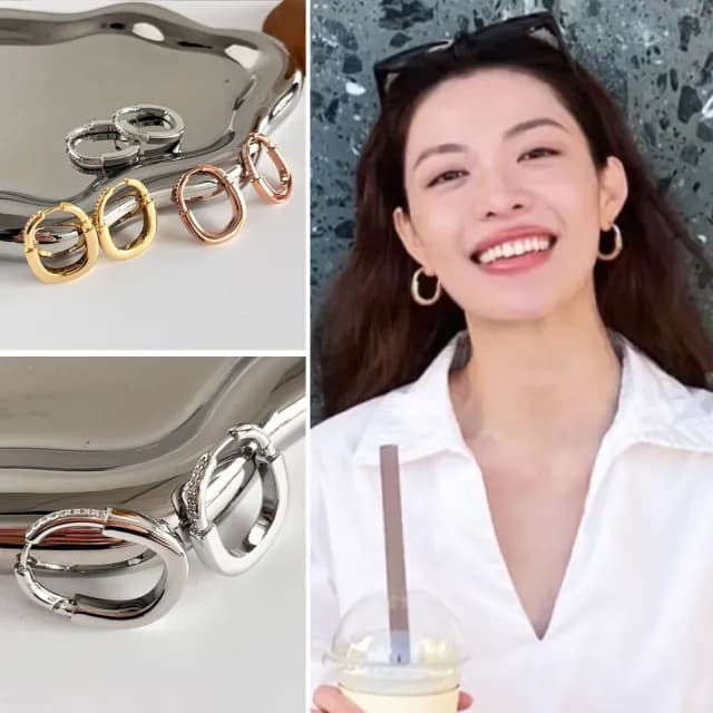 【LEESA】雙11 簡約設計\金屬耳圈\鎖頭造型\氣質耳飾\金屬圓環\女生配件\百搭耳飾\質感飾品\百搭不挑人