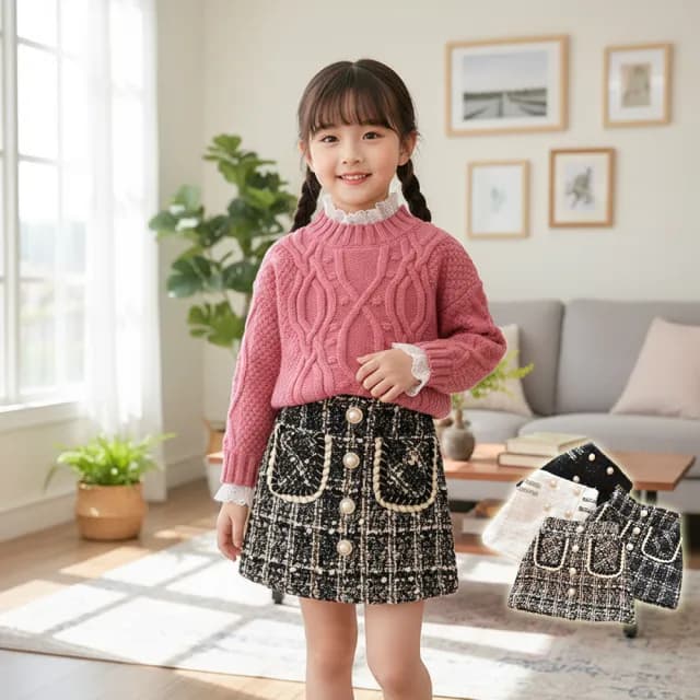 【橘魔法】小香風混色毛尼短裙(裙子 A字裙 半身裙 大童 女童 兒童 童裝)