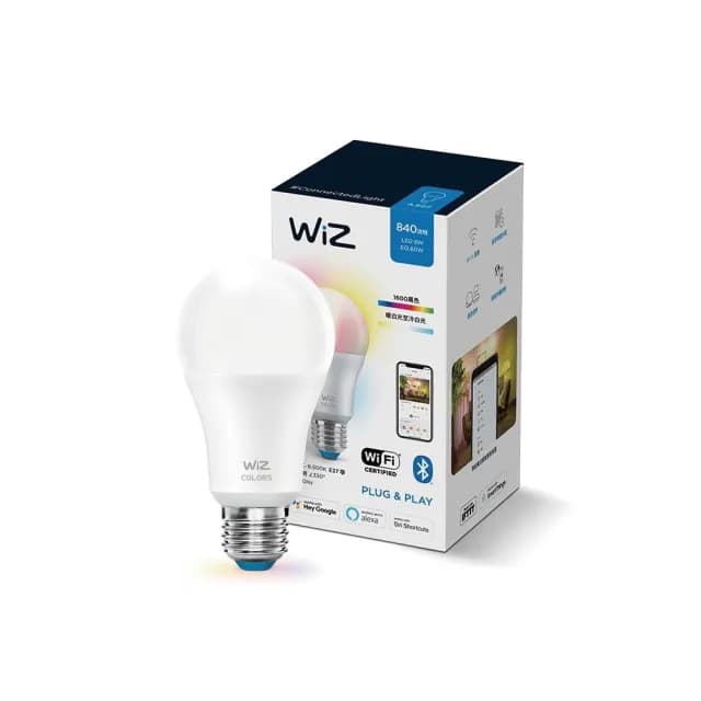 【Philips 飛利浦】1入｜8W WiZ全彩燈泡 E27燈泡 PW04N(可調光調色、智能、1600萬色彩、Wi-Fi、APP控制)