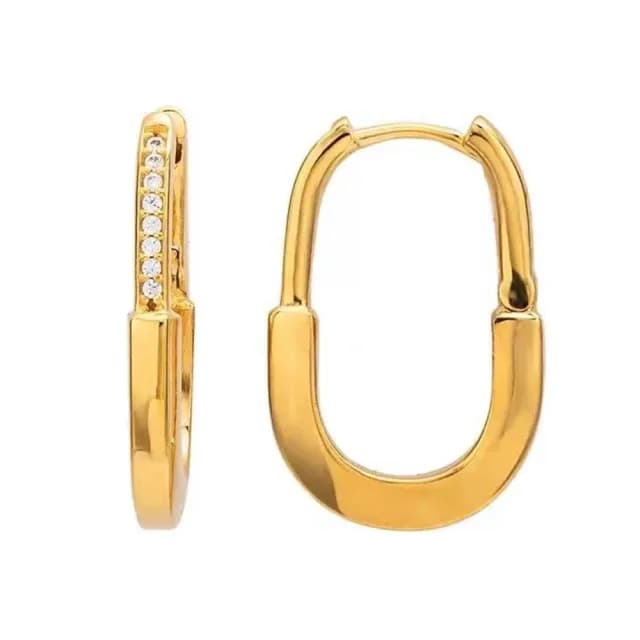 【KT DADA】鋯石耳環 鎖頭耳扣 環狀耳環 素色耳圈 橢圓耳飾 金屬耳環 百搭飾品