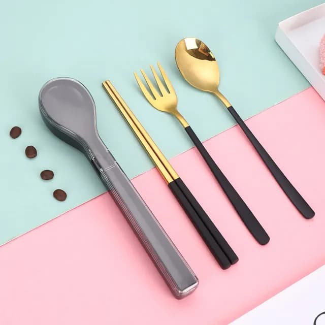 【BeOK】304不鏽鋼 環保餐具組 筷叉匙收納四件組(3色可選)