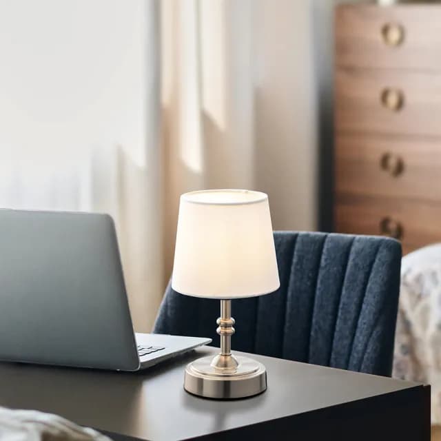 【alit】Mini LUNA：LED金屬布罩桌燈 - 極光銀(床頭燈 氣氛燈 露營燈 夜燈 觸摸調光 無線照明 交換禮物)