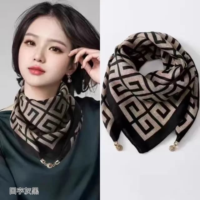 【HaNA 梨花】買一送一 搞定通勤約會穿搭 入秋柔美磁扣絲巾母親節禮物(約會穿搭  絲巾 百搭實用)