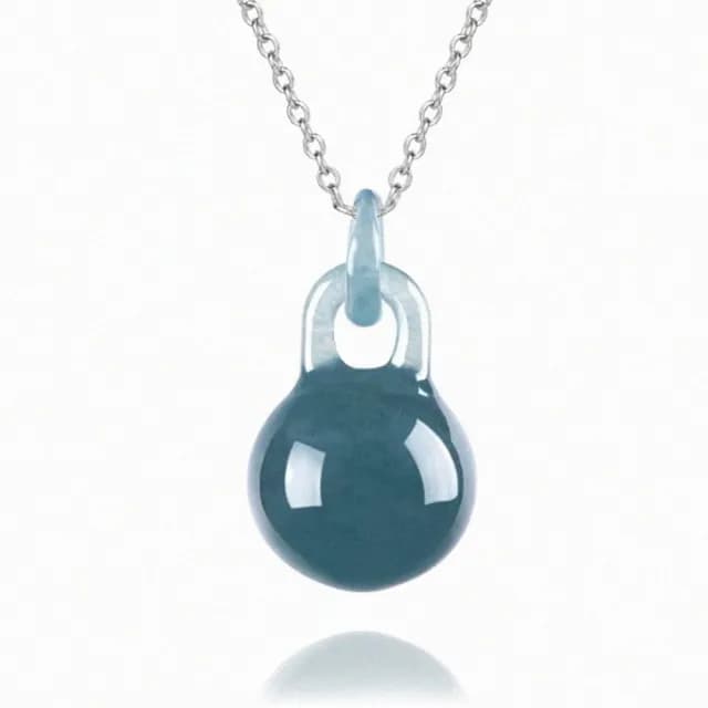 【Penny珮妮】A貨翡翠藍水 鎖扣圓珠 吊墜項鍊(母親節 生日禮物 交換禮物 尾牙 新年 結婚 情人節)