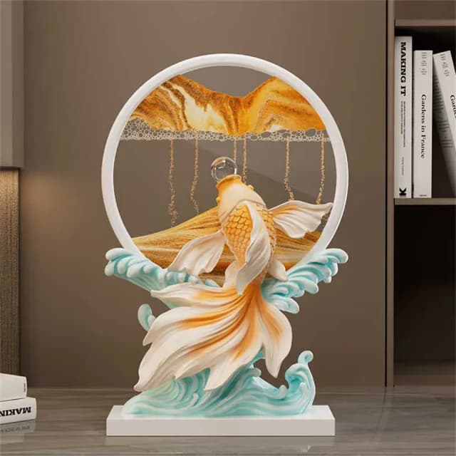 【超微米】年年有余流沙畫 創意擺件 桌上擺飾 電視櫃酒櫃擺設 客廳裝飾品 喬遷新居禮物(年年有余擺件 大號)