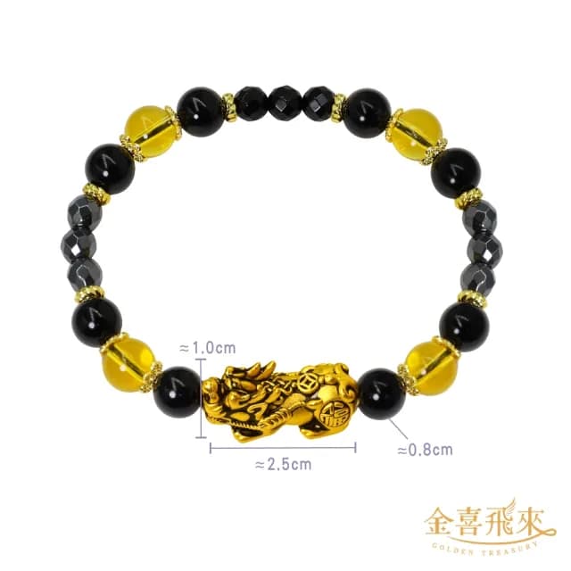 【金喜飛來】黃金手鍊招財黑金貔貅水晶串多選(0.57錢±0.03)