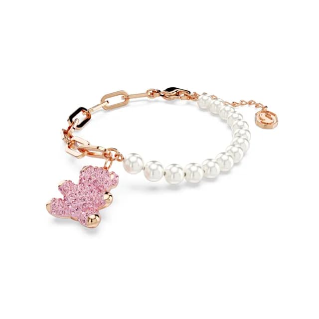 【SWAROVSKI 施華洛世奇】Teddy 手鏈 水晶珍珠 泰迪熊 粉紅色 鍍玫瑰金色(情人節禮物)