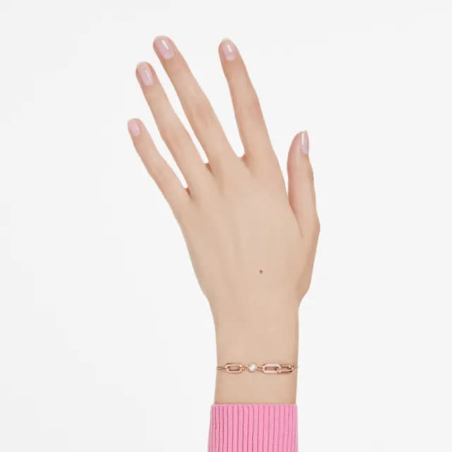 【SWAROVSKI 施華洛世奇】Constella 手鏈 水晶珍珠 圓形切割 白色 鍍玫瑰金色(情人節禮物)